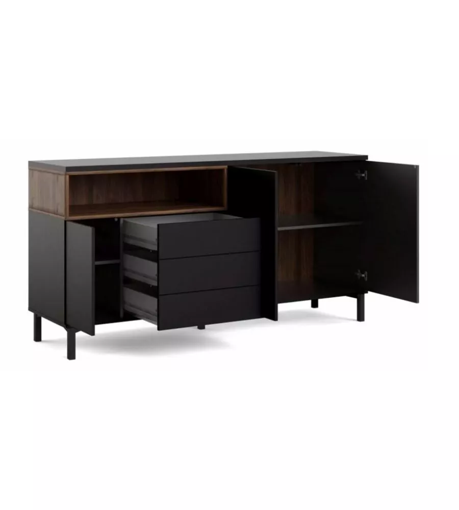 MOBILE BUFFET NERO 3 ANTE E 3 CASSETTI, 176X90X48 CM